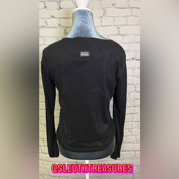 Women’s Harley Davidson Long Sleeve Black Blouse With Rhinestones And Logo XS - Picture 5 of 6